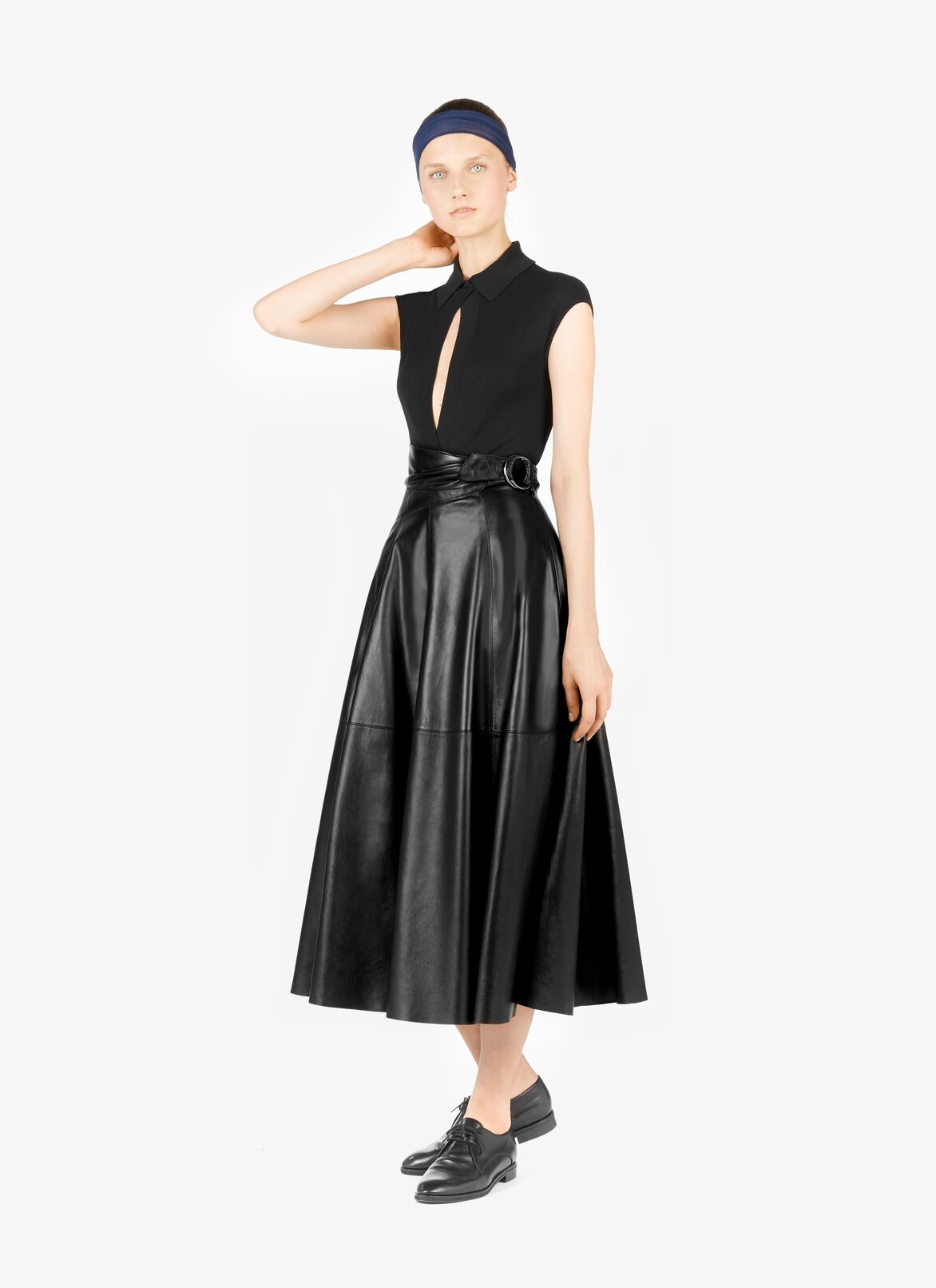 Jupe À Empiècements En Cuir D’Agneau ALAÏA JUPE À EMPIÈCEMENTS EN CUIR D’AGNEAU NOIR